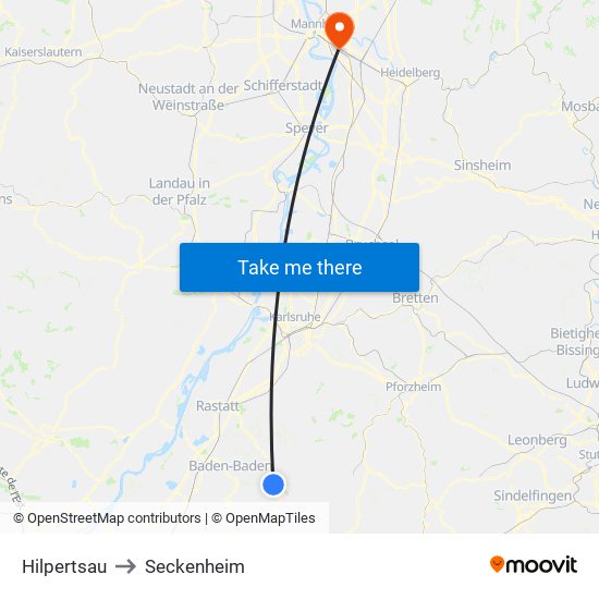 Hilpertsau to Seckenheim map