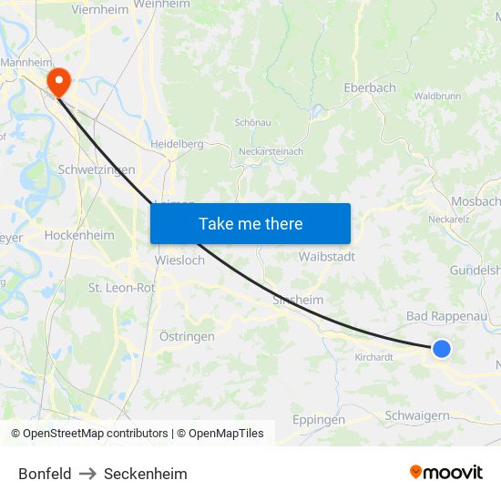 Bonfeld to Seckenheim map