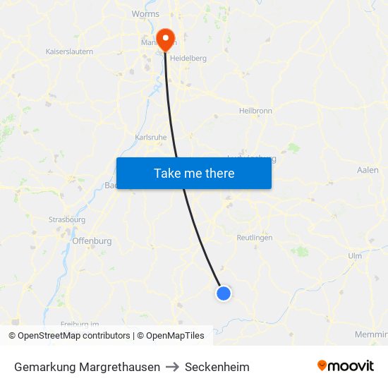 Gemarkung Margrethausen to Seckenheim map