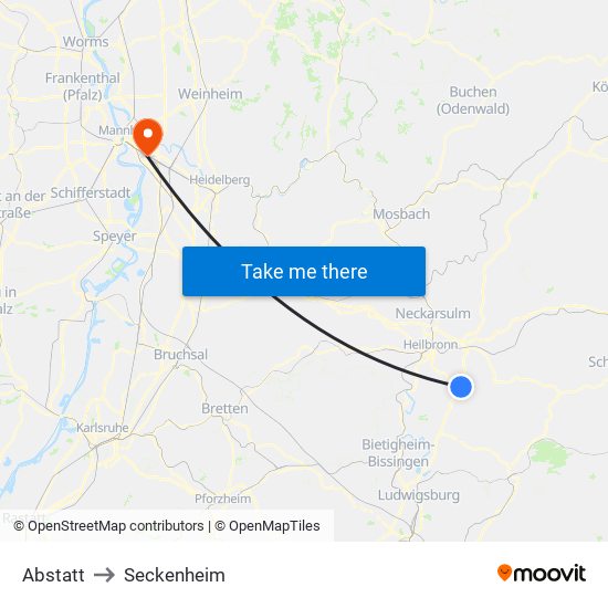 Abstatt to Seckenheim map