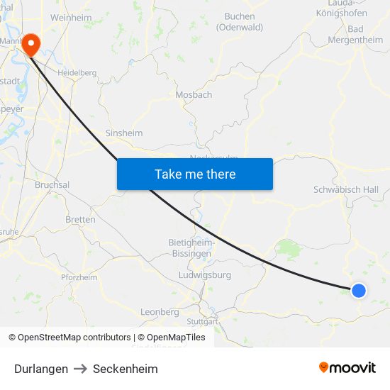 Durlangen to Seckenheim map