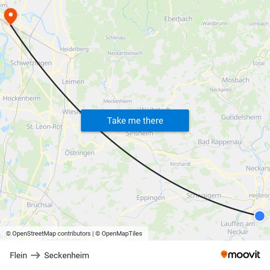 Flein to Seckenheim map
