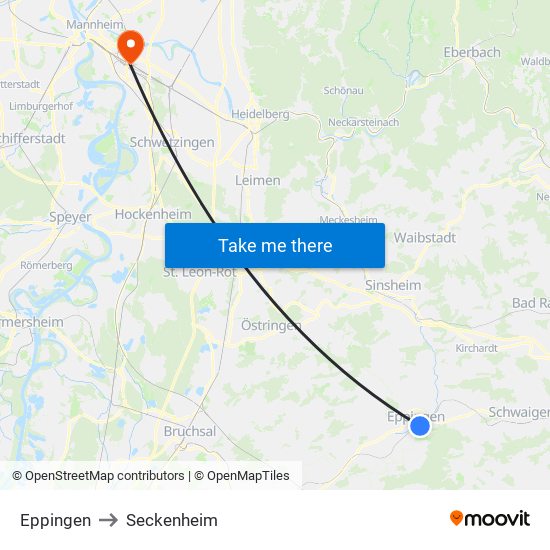 Eppingen to Seckenheim map