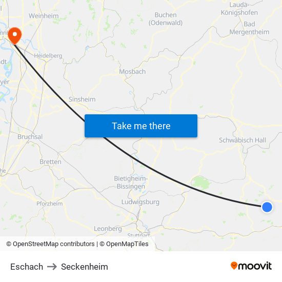 Eschach to Seckenheim map