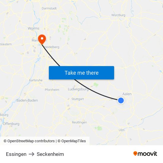 Essingen to Seckenheim map