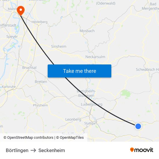 Börtlingen to Seckenheim map