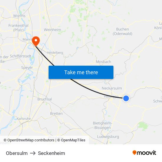 Obersulm to Seckenheim map