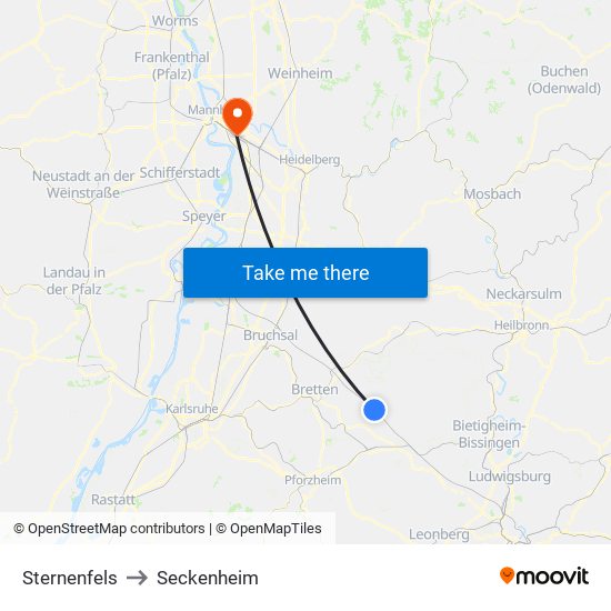 Sternenfels to Seckenheim map