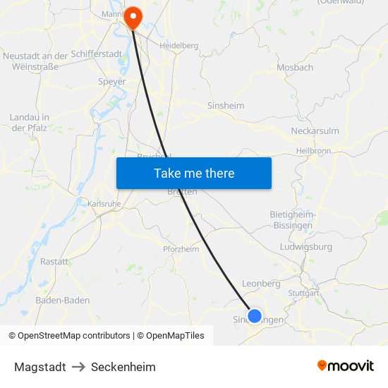 Magstadt to Seckenheim map