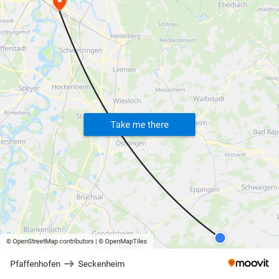 Pfaffenhofen to Seckenheim map