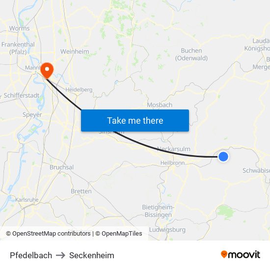 Pfedelbach to Seckenheim map