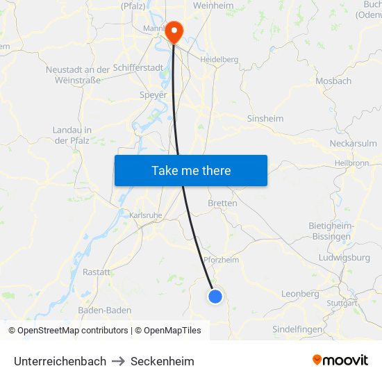 Unterreichenbach to Seckenheim map