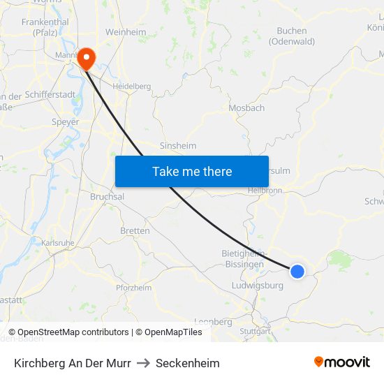 Kirchberg An Der Murr to Seckenheim map