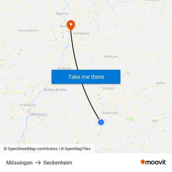 Mössingen to Seckenheim map