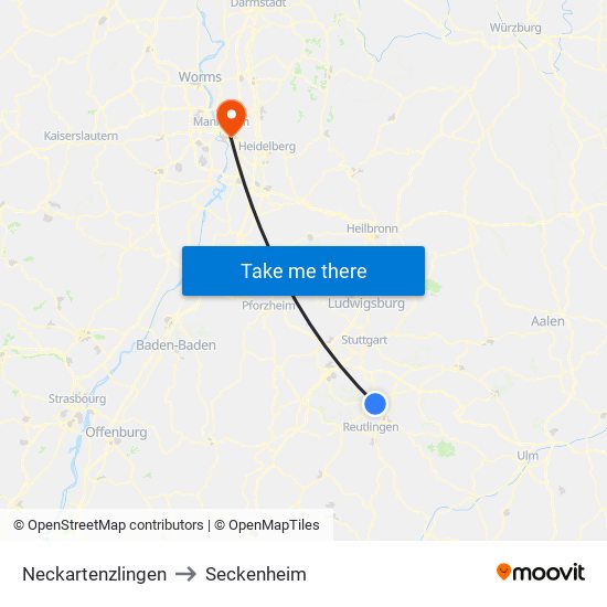 Neckartenzlingen to Seckenheim map