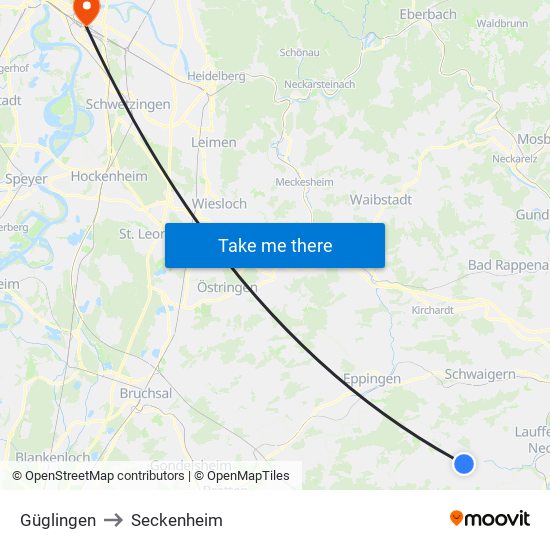 Güglingen to Seckenheim map