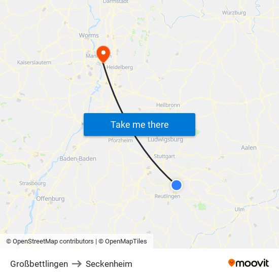 Großbettlingen to Seckenheim map