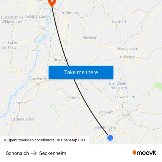 Schönaich to Seckenheim map