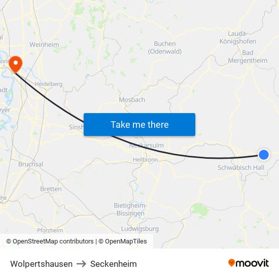 Wolpertshausen to Seckenheim map