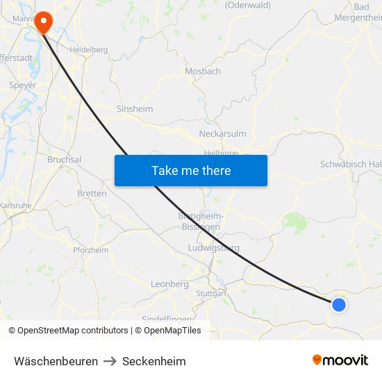 Wäschenbeuren to Seckenheim map