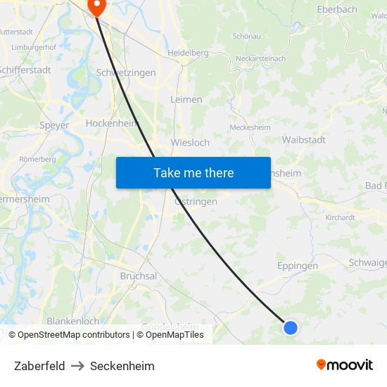 Zaberfeld to Seckenheim map