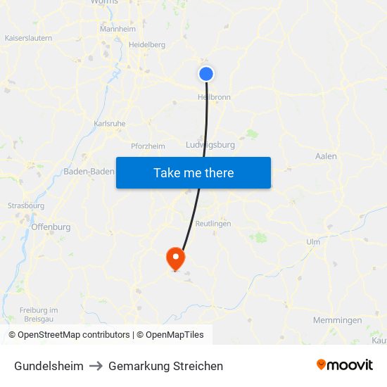 Gundelsheim to Gemarkung Streichen map