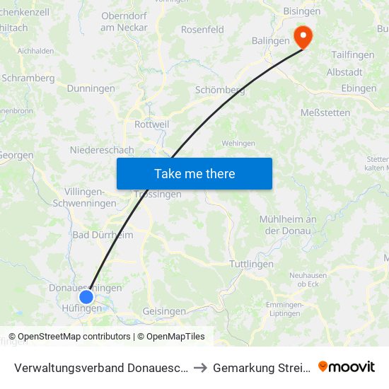 Verwaltungsverband Donaueschingen to Gemarkung Streichen map