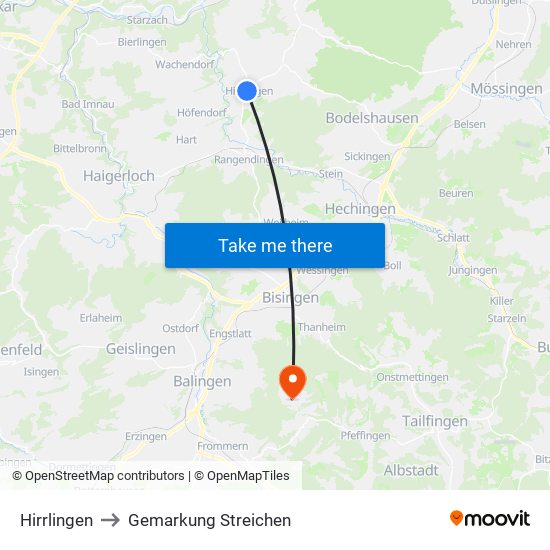 Hirrlingen to Gemarkung Streichen map
