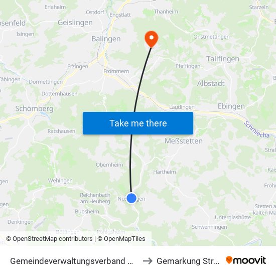 Gemeindeverwaltungsverband Meßstetten to Gemarkung Streichen map