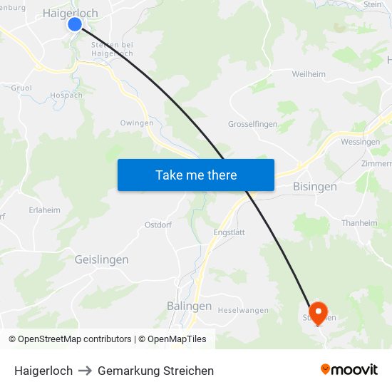 Haigerloch to Gemarkung Streichen map