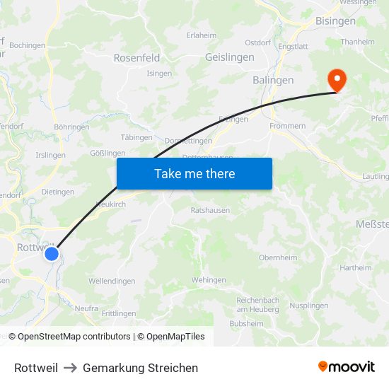 Rottweil to Gemarkung Streichen map