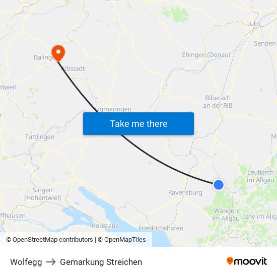 Wolfegg to Gemarkung Streichen map