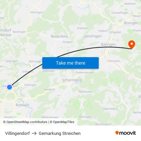 Villingendorf to Gemarkung Streichen map