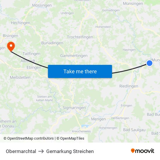 Obermarchtal to Gemarkung Streichen map