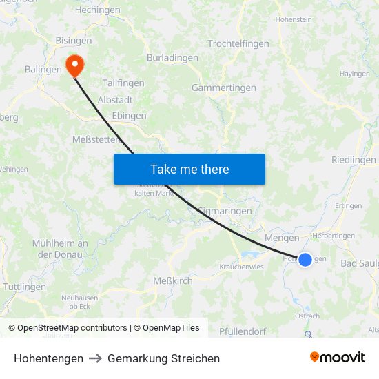 Hohentengen to Gemarkung Streichen map