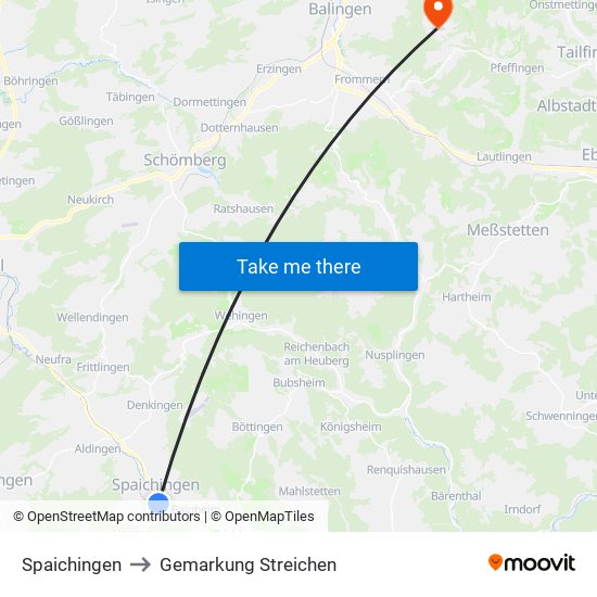 Spaichingen to Gemarkung Streichen map