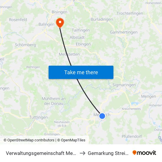 Verwaltungsgemeinschaft Meßkirch to Gemarkung Streichen map