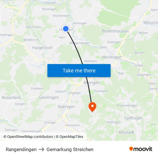 Rangendingen to Gemarkung Streichen map