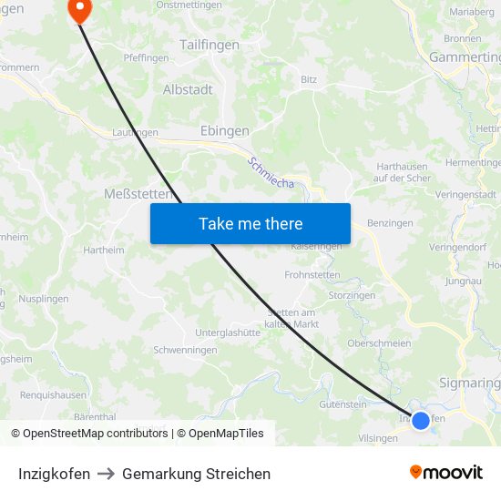 Inzigkofen to Gemarkung Streichen map