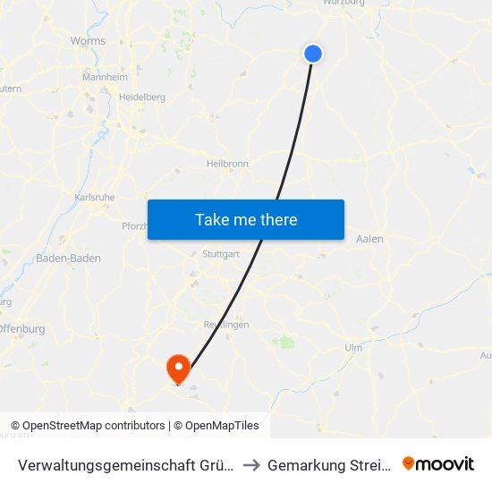 Verwaltungsgemeinschaft Grünsfeld to Gemarkung Streichen map