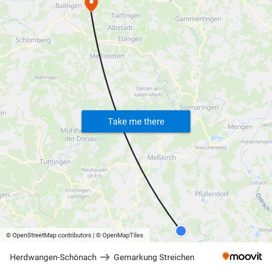 Herdwangen-Schönach to Gemarkung Streichen map