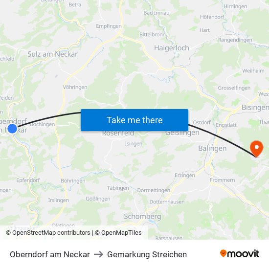 Oberndorf am Neckar to Gemarkung Streichen map