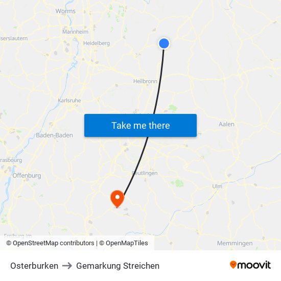 Osterburken to Gemarkung Streichen map