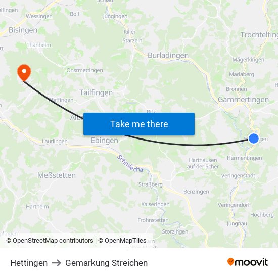 Hettingen to Gemarkung Streichen map