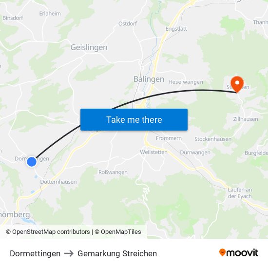 Dormettingen to Gemarkung Streichen map