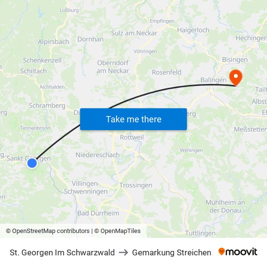 St. Georgen Im Schwarzwald to Gemarkung Streichen map