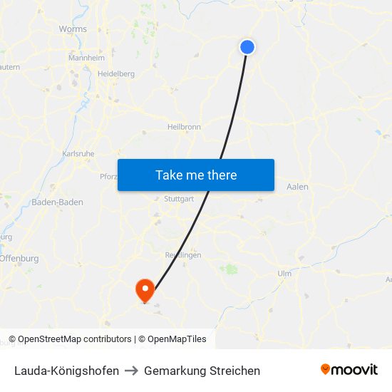 Lauda-Königshofen to Gemarkung Streichen map
