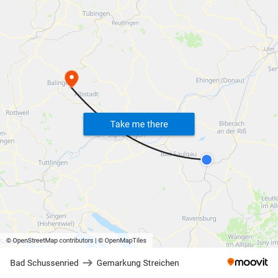 Bad Schussenried to Gemarkung Streichen map