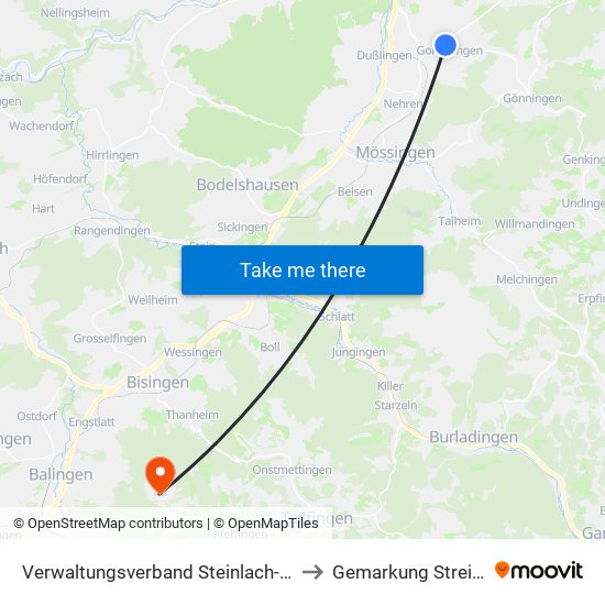 Verwaltungsverband Steinlach-Wiesaz to Gemarkung Streichen map