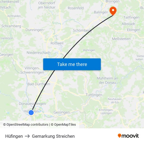 Hüfingen to Gemarkung Streichen map